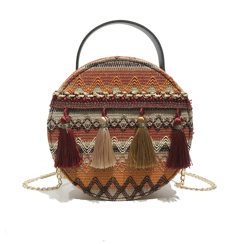 Ethnic style hand chain small round bag