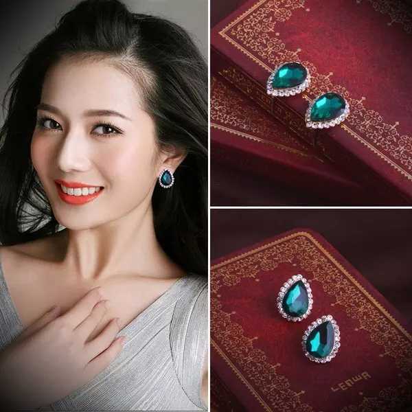925 earrings retro drop-shaped crystal diamond earrings — foto 2