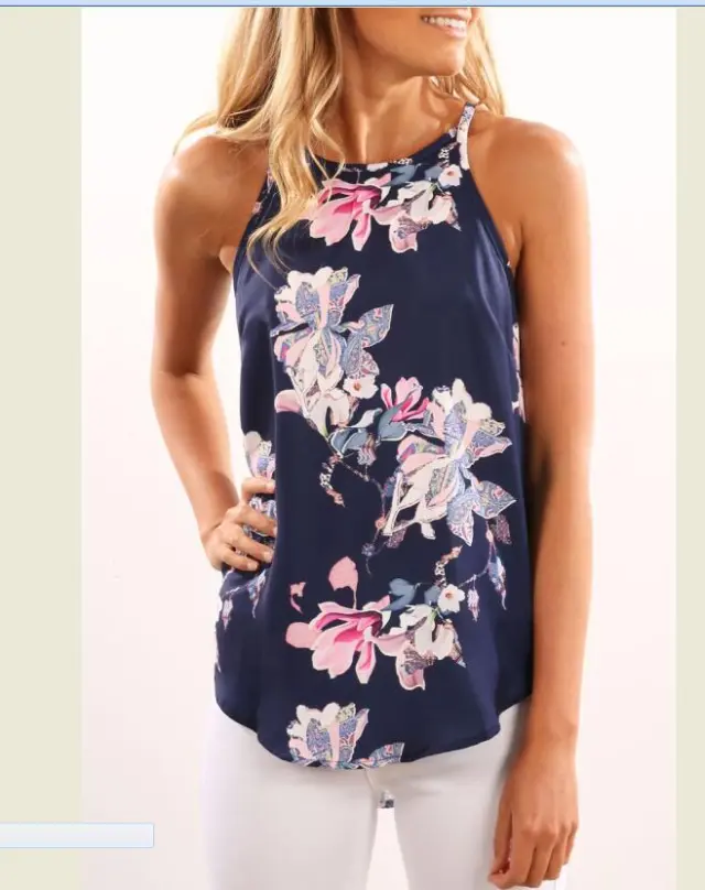 Printed slim sling top Blue - Shop at LoveMi