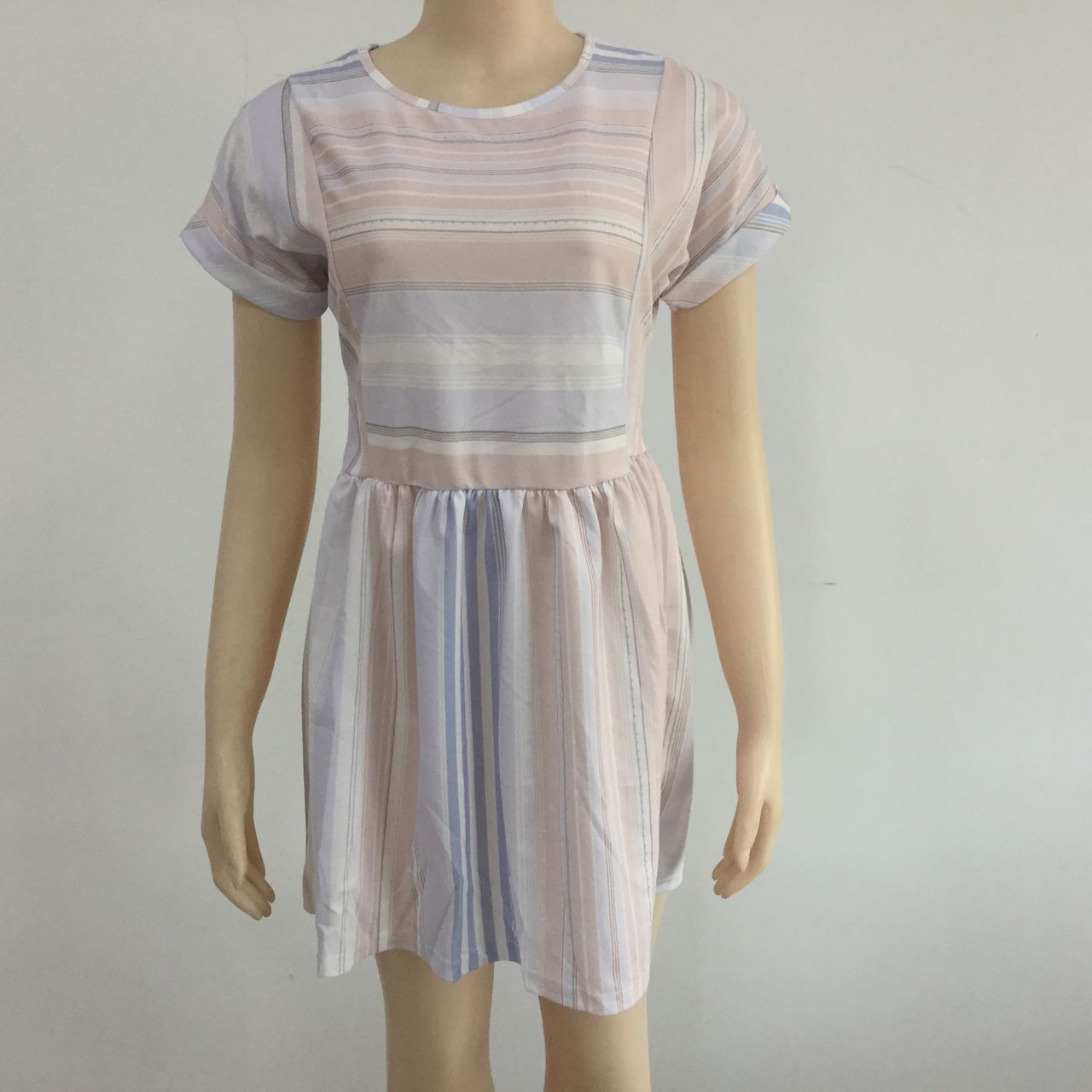 Round neck striped short sleeve dress