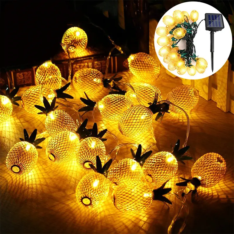 Wrought iron metal pineapple shape solar light