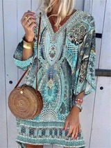 Bohemian V-neck long sleeve printed casual dress