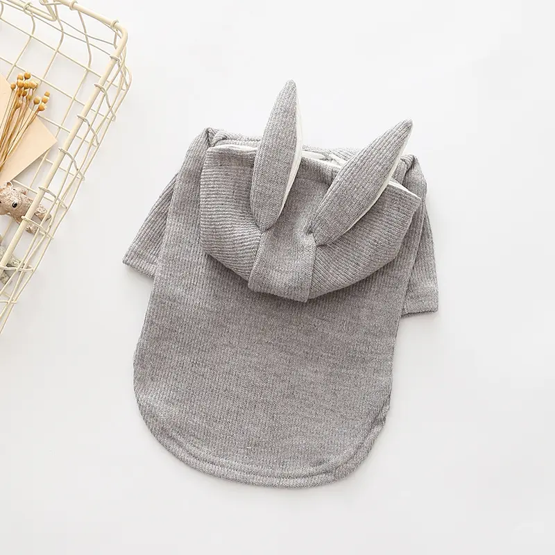 Small dog knitted sweater rabbit ears costume — Grey / L