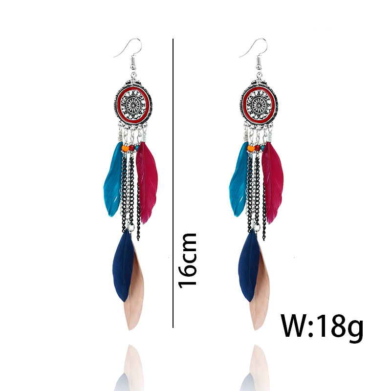 Women's long feather tassel earrings