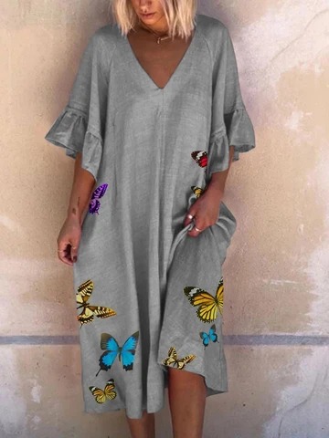 Lotus leaf sleeve half sleeve casual dress