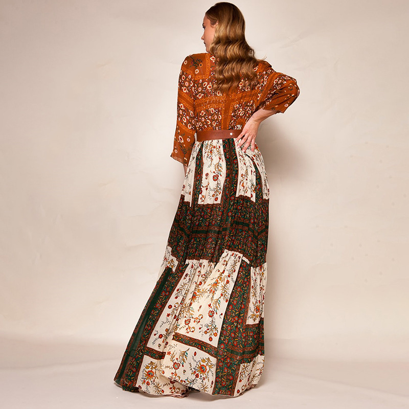 Long-sleeved long split skirt