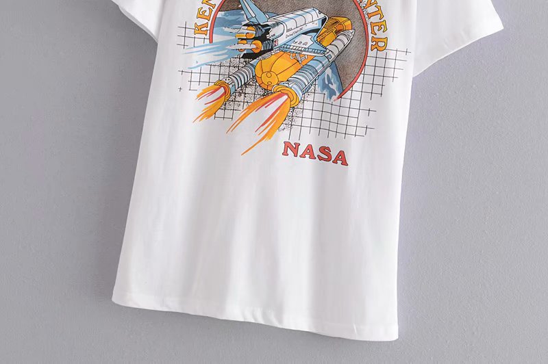 Spaceship printed loose short sleeve T-shirt