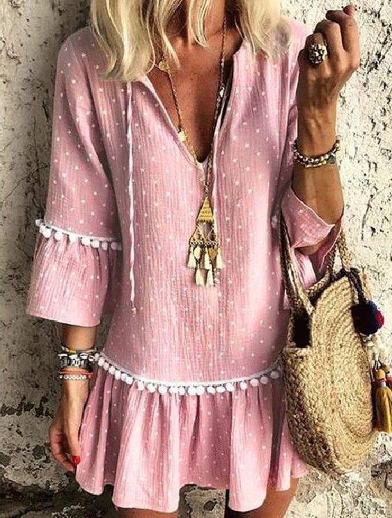 Polka Dot Print V-Neck Autumn Dress