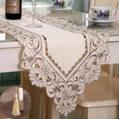 Embroidered and hollowed out table flag - Grey - View 1