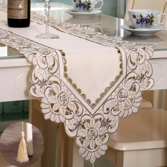 Embroidered and hollowed out table flag Grey - Shop at LoveMi