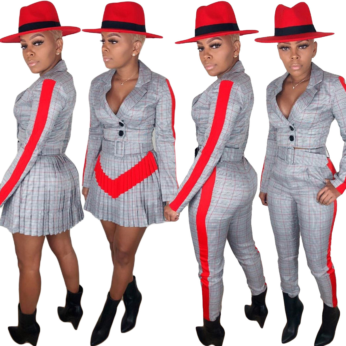 Women's Plaid print leisure long sleeve suit