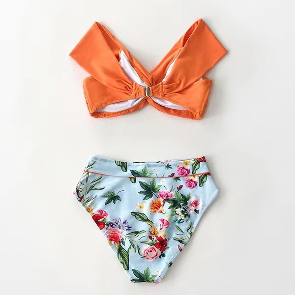 Split printed high waist bikini swimsuit