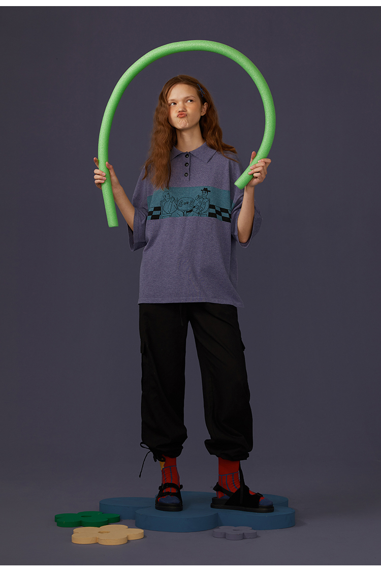 Cute girl retro colorblock T-shirt