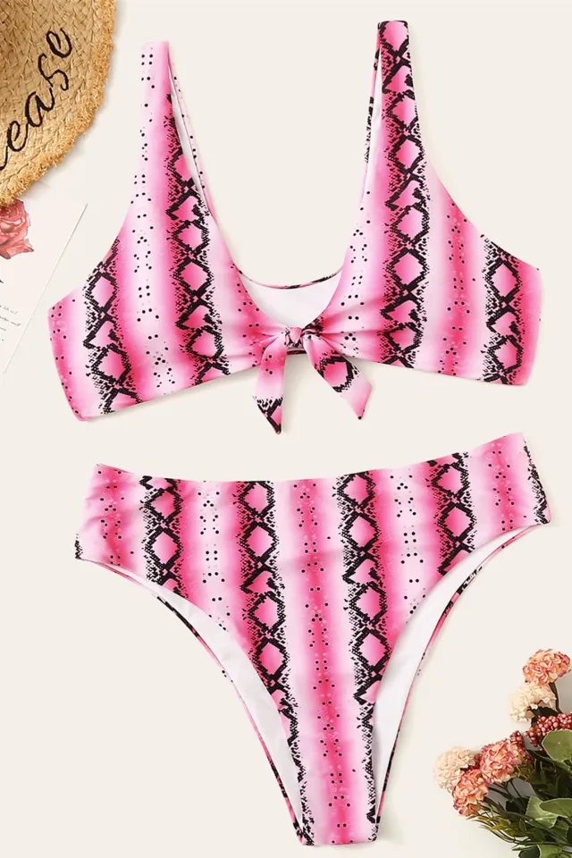 Sexy plus size knotted high waist ladies swimwear Pink - Shop at LoveMi