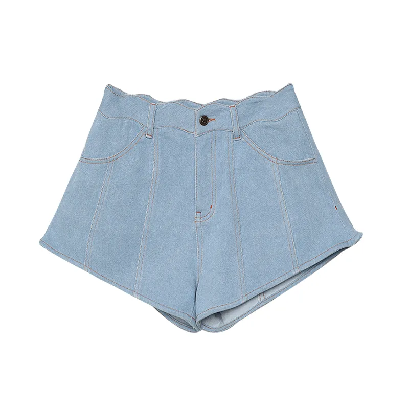 Women's lace denim shorts - Blue