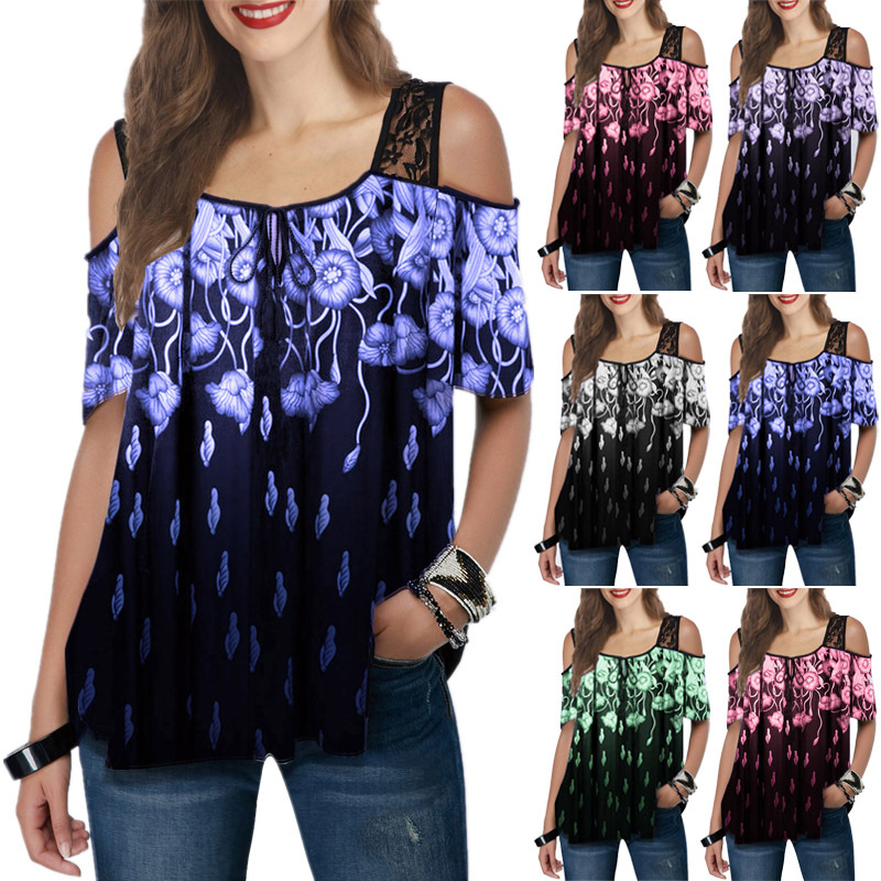 Women's lace print loose T-shirt