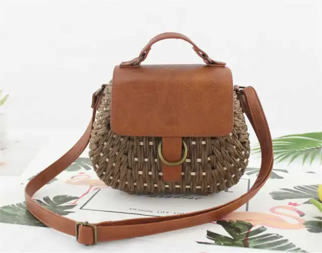 Antique straw woven bag messenger beach bag Brown - Shop at LoveMi