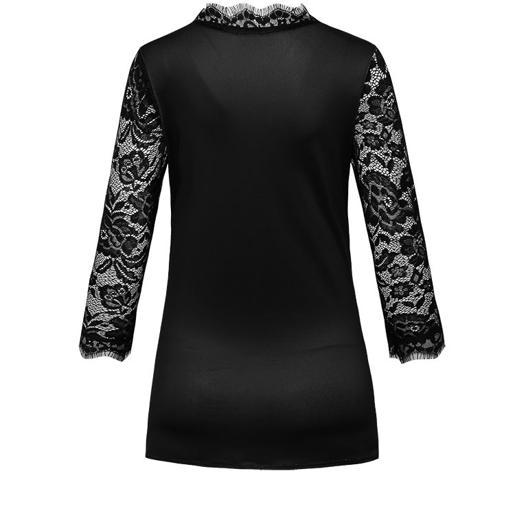 Lace V-neck Lace Panel middle sleeve women's T-shirt