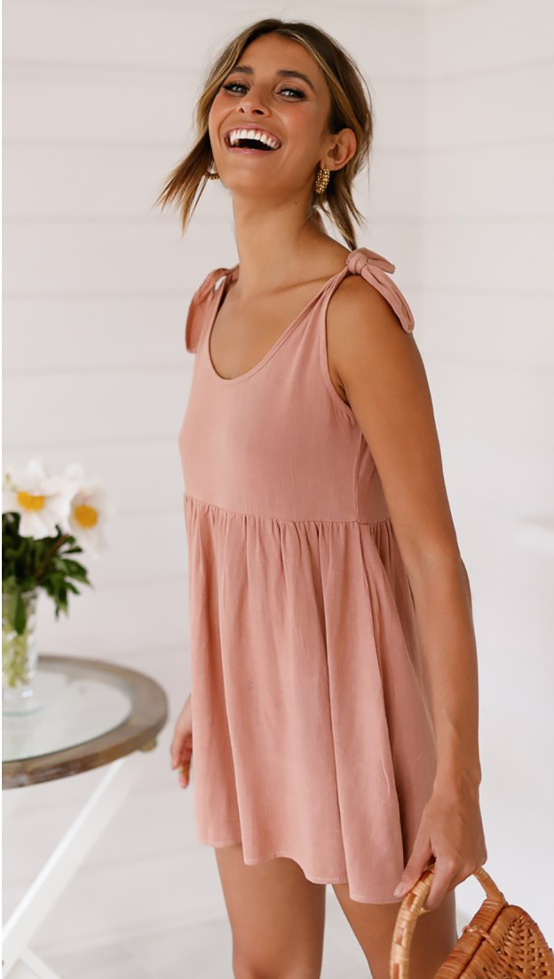 Beach casual strap style solid color dress