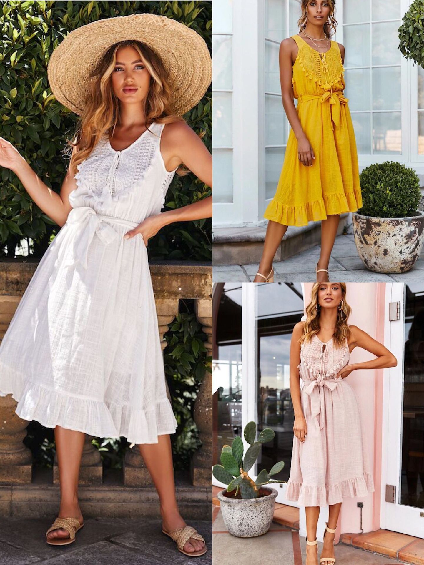 Hollow sleeveless strap fringed dress