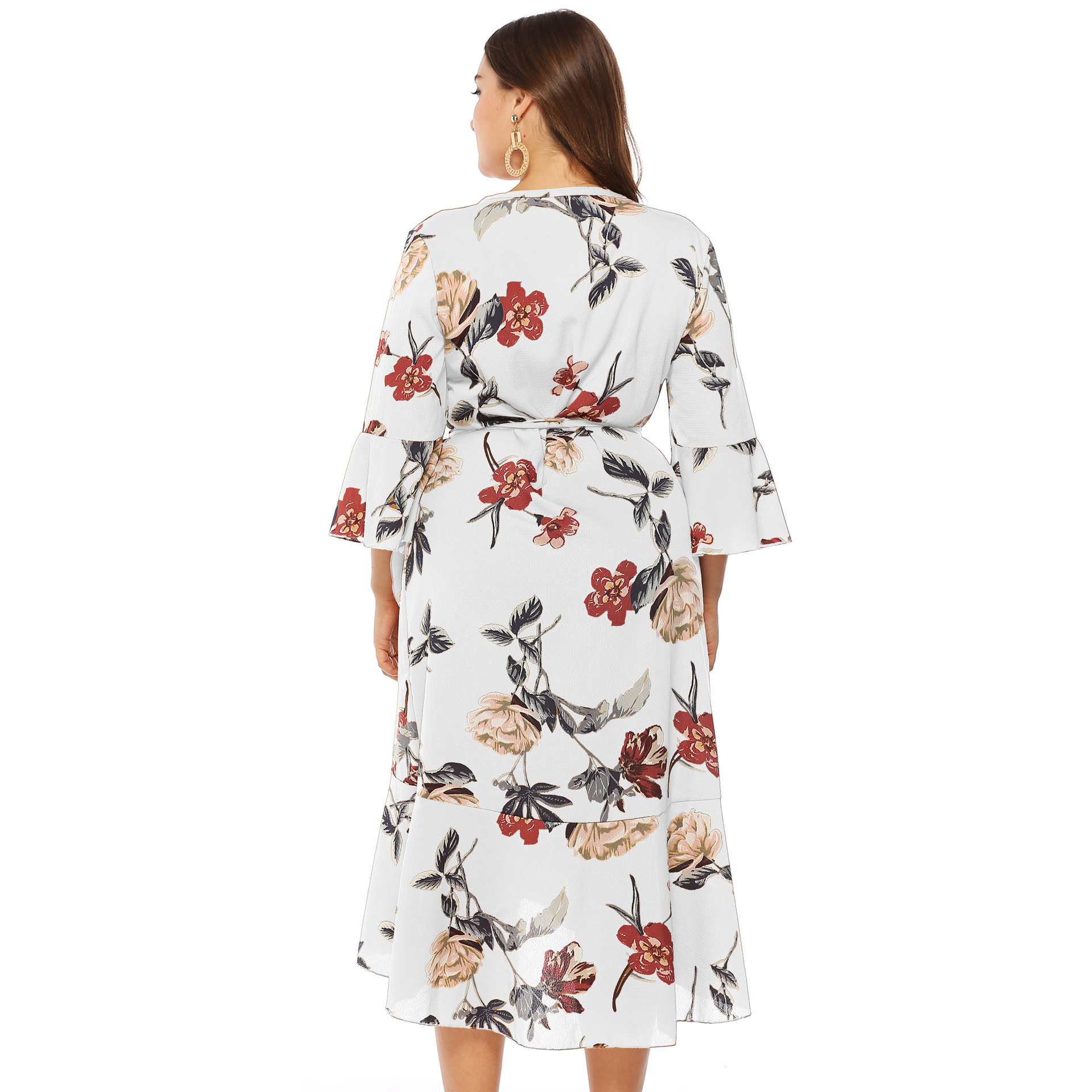 Irregular cross strap deep V dress