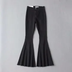 High waist denim flared pants - Black - View 1