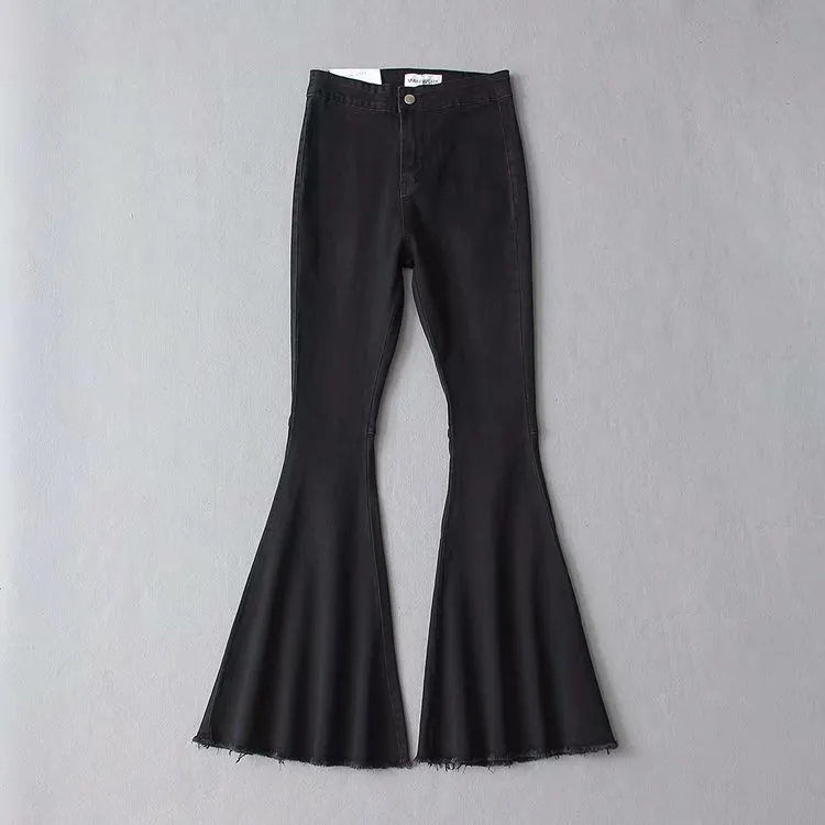 High waist denim flared pants - Black