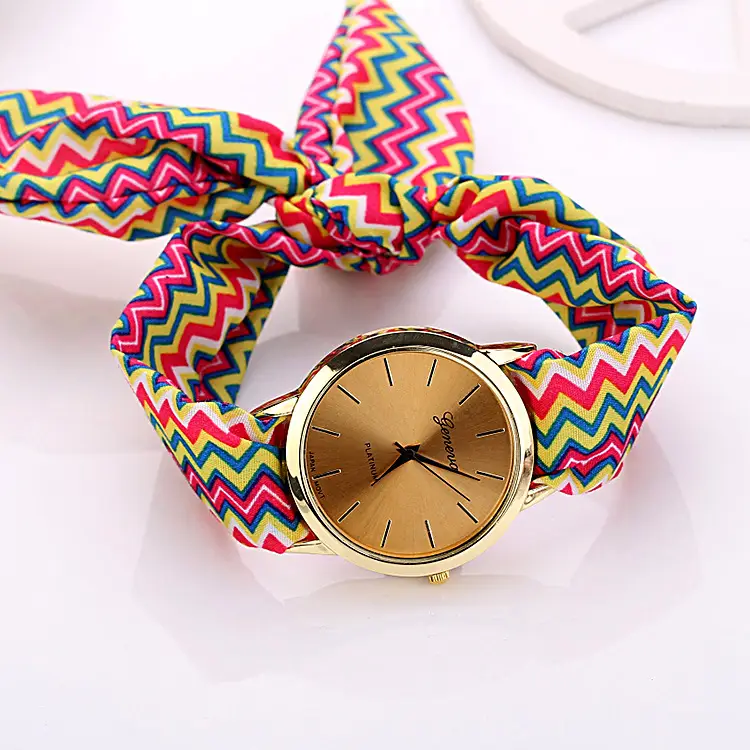 Women's Analog Watch with Fabric Chevron Pattern Strap