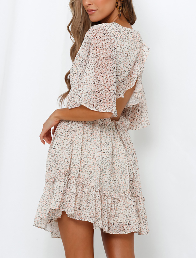 V-neck chiffon short sleeve printed dress