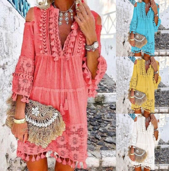 Lace fringed mid-length lace shirt