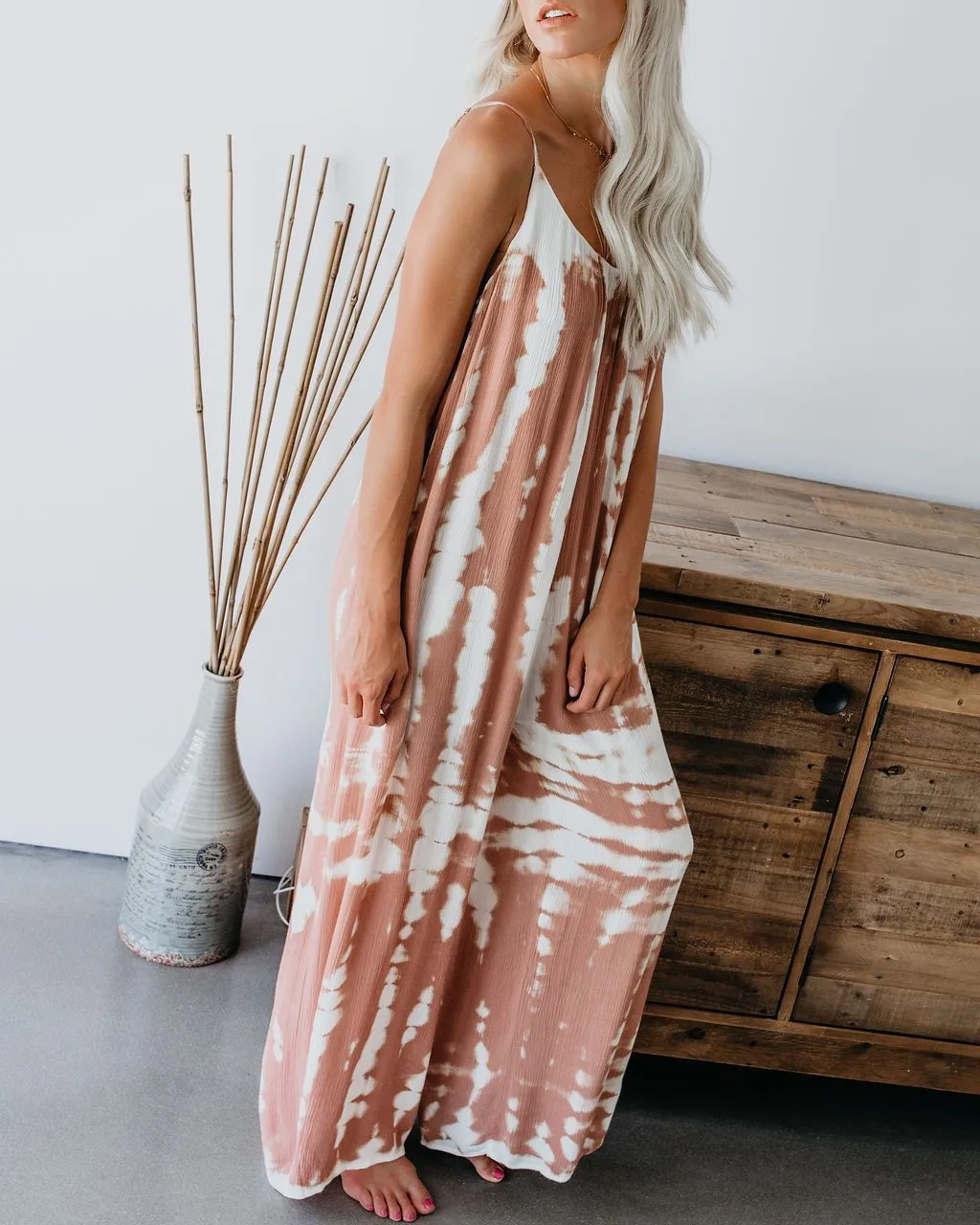 Loose sling tapered printed jumpsuit - Pink