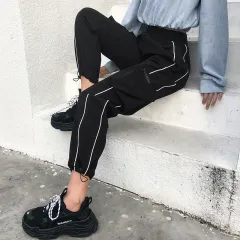 Street hip hop overalls women's zipper pocket casual pants - Black - View 1