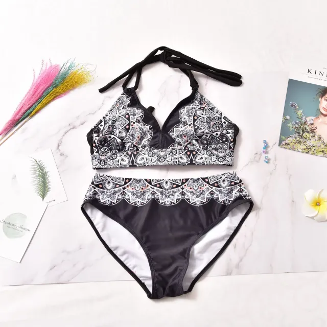 Printed split bikini Black - Shop at LoveMi