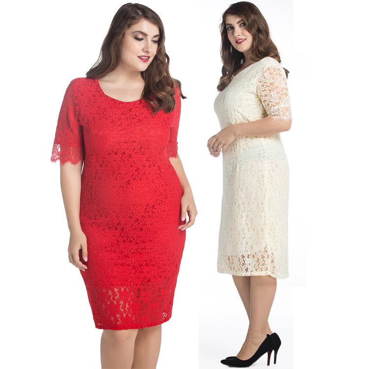 Plus size women's five-point sleeve dress