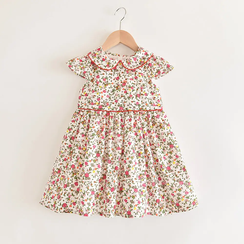 Floral girl's temperament flying sleeve lapel dress