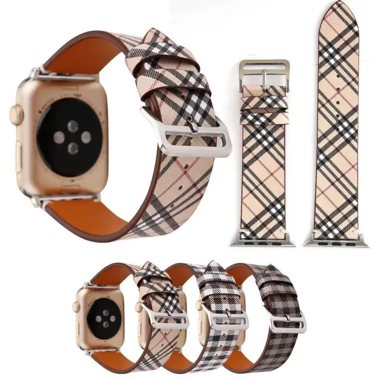 Leather Check Watch Strap