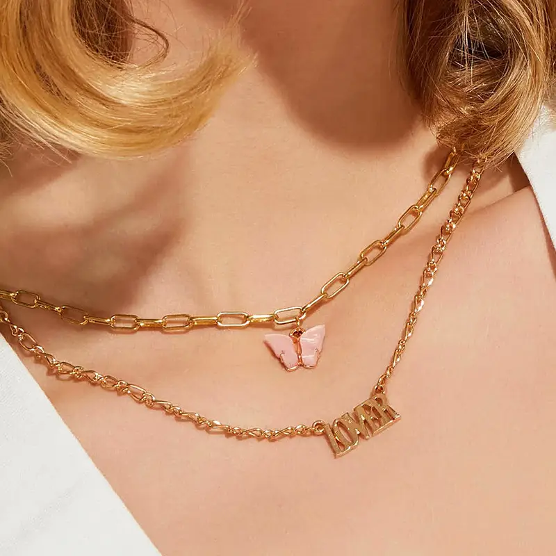 Acrylic butterfly necklace double letter
