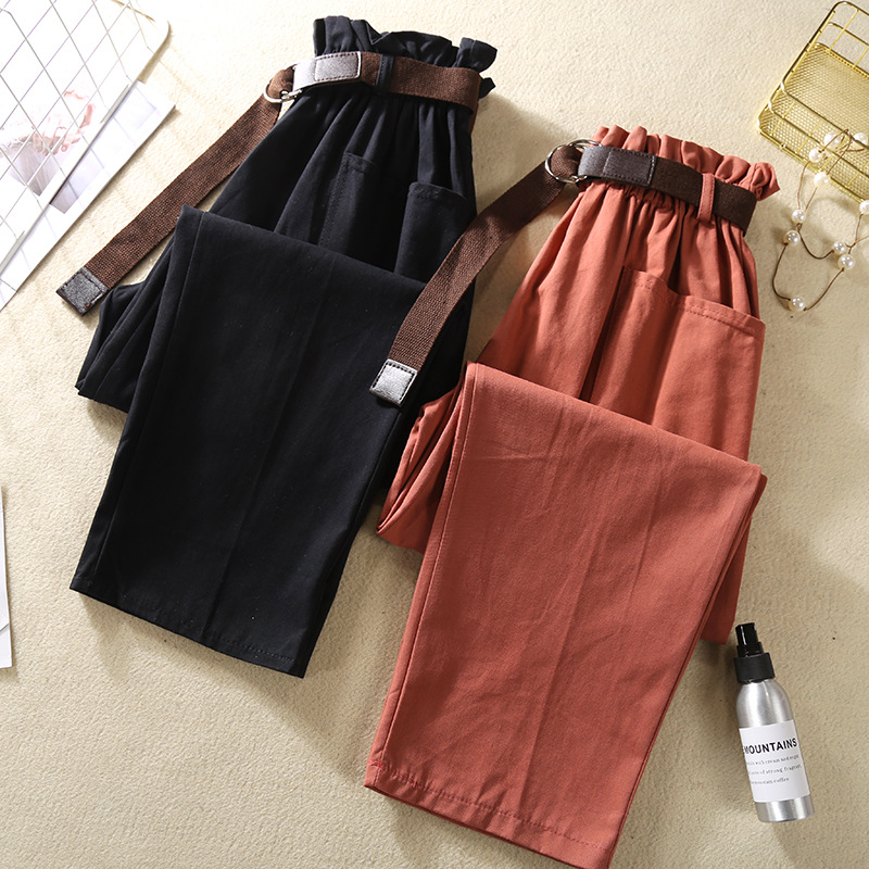 Flower bud elastic waist versatile casual pants