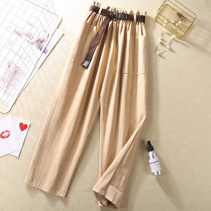 Flower bud elastic waist versatile casual pants Apricot - Shop at LoveMi
