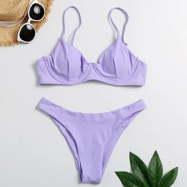 Sexy gathered triangle female swimsuit Purple - Shop at LoveMi