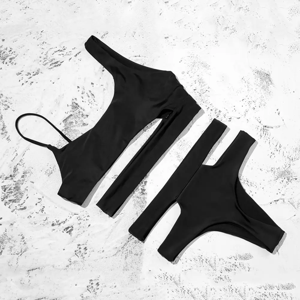 Solid color cutout high waist bikini