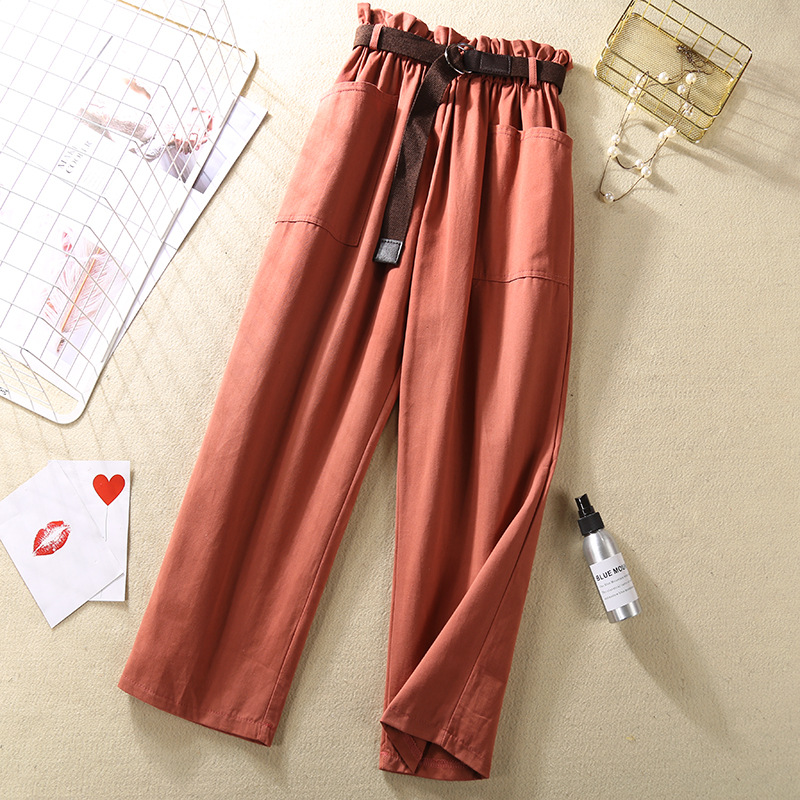 Flower bud elastic waist versatile casual pants Red - Shop at LoveMi