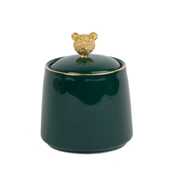 Nordic Green Ceramic Seasoning Jar Set Kitchen Supplies Home Condiment Bottles Spoon with Lid Bear Salt Shaker Spice Container 1 Style - Shop at LoveMi
