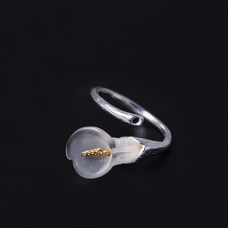 Crystal flower ring calla lily ring