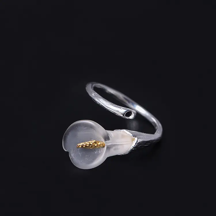 Crystal flower ring calla lily ring