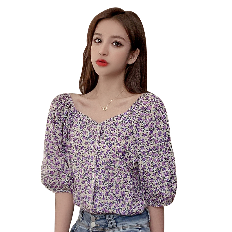 Women's French retro loose floral shirt