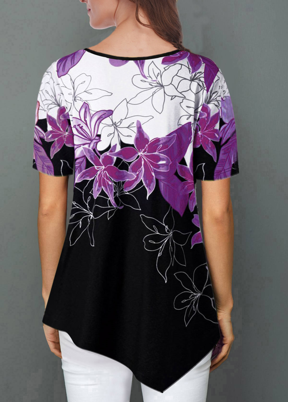 Round neck loose irregular printed short sleeves