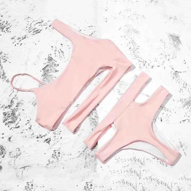 Solid color cutout high waist bikini Pink - Shop at LoveMi