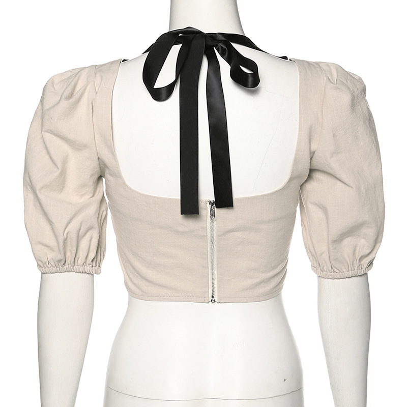 Slim-fit navel T-shirt with zipper cardigan