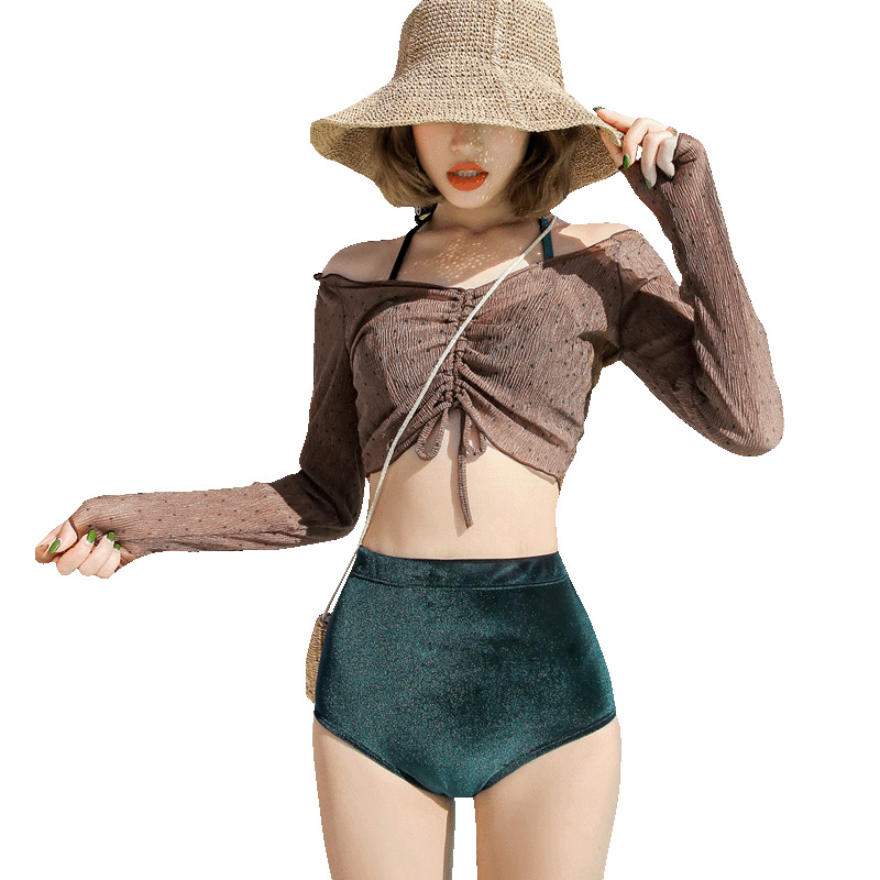 Split triangle long sleeve swimsuit